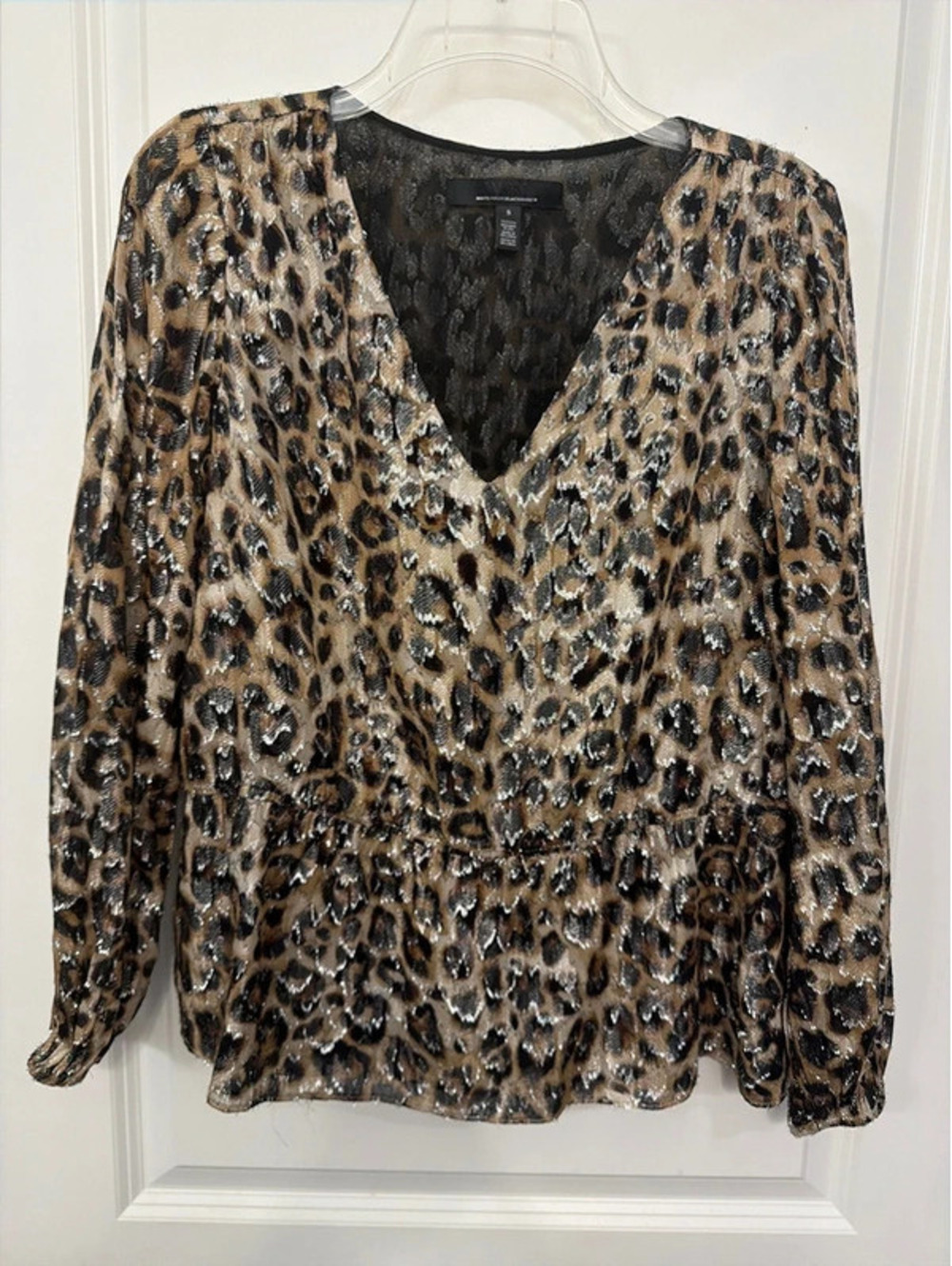 WHBM White House Black Market Women’s Small Black Leopard Jacquard Top